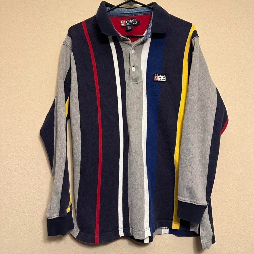 Vintage Chaps Ralph Lauren Stripe Long Sleeve Polo Shirt